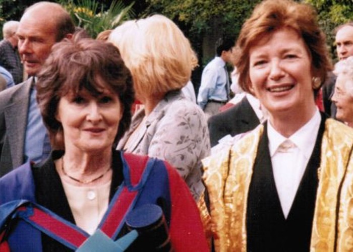 Eavan Boland receiving an honorary degree from Trinity College Dublin with the former University Chancellor, Mary Robinson